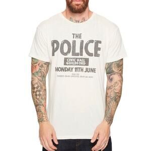 Alice & Wonder Men Large Retrobrand The Police Retro White Tee Shirt Off White